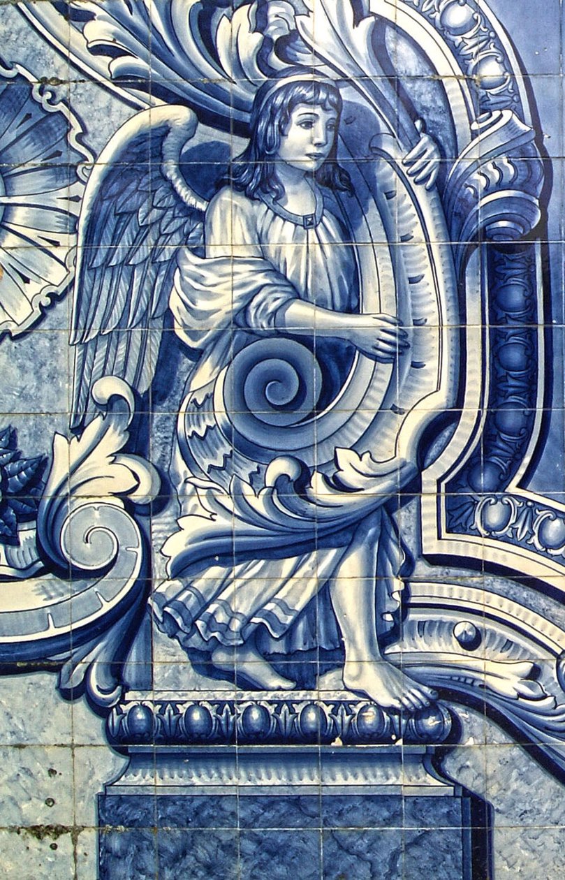 Angyalt ábrázoló díszítőtábla, Lamego, Portugália. 1738 (kerámia csempe) alkotó: Portuguese School