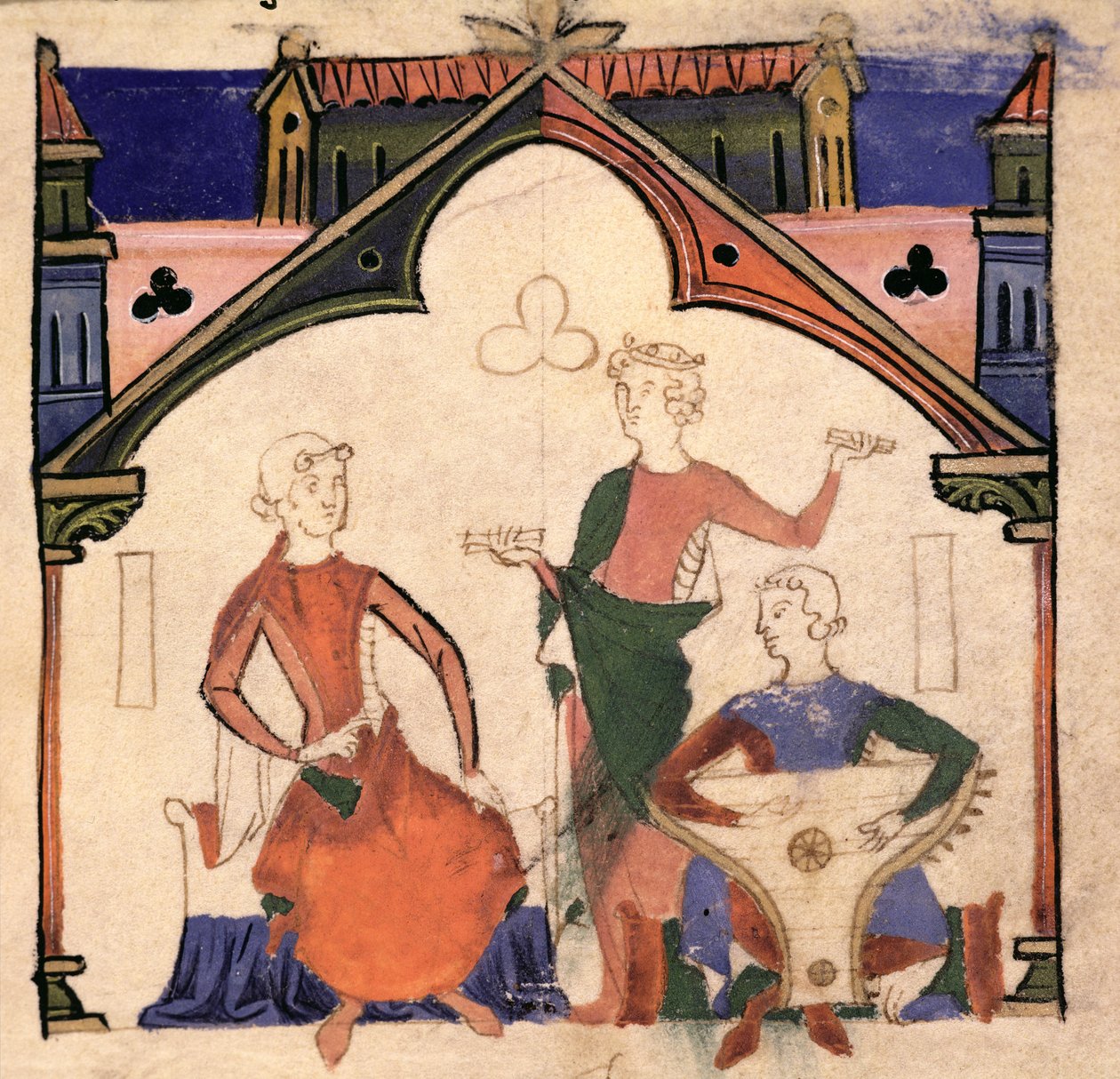 Fol.4r Kasztányzón és zsoltáron játszó zenészek a Chansonnier des Nobles-ból alkotó: Portuguese School