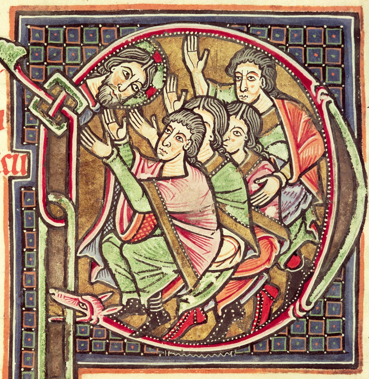 Ms 3088 fol.137r Józsué halálát ábrázoló, történeti kezdetű P, egy Bibliából, 12-13. század alkotó: Portuguese School