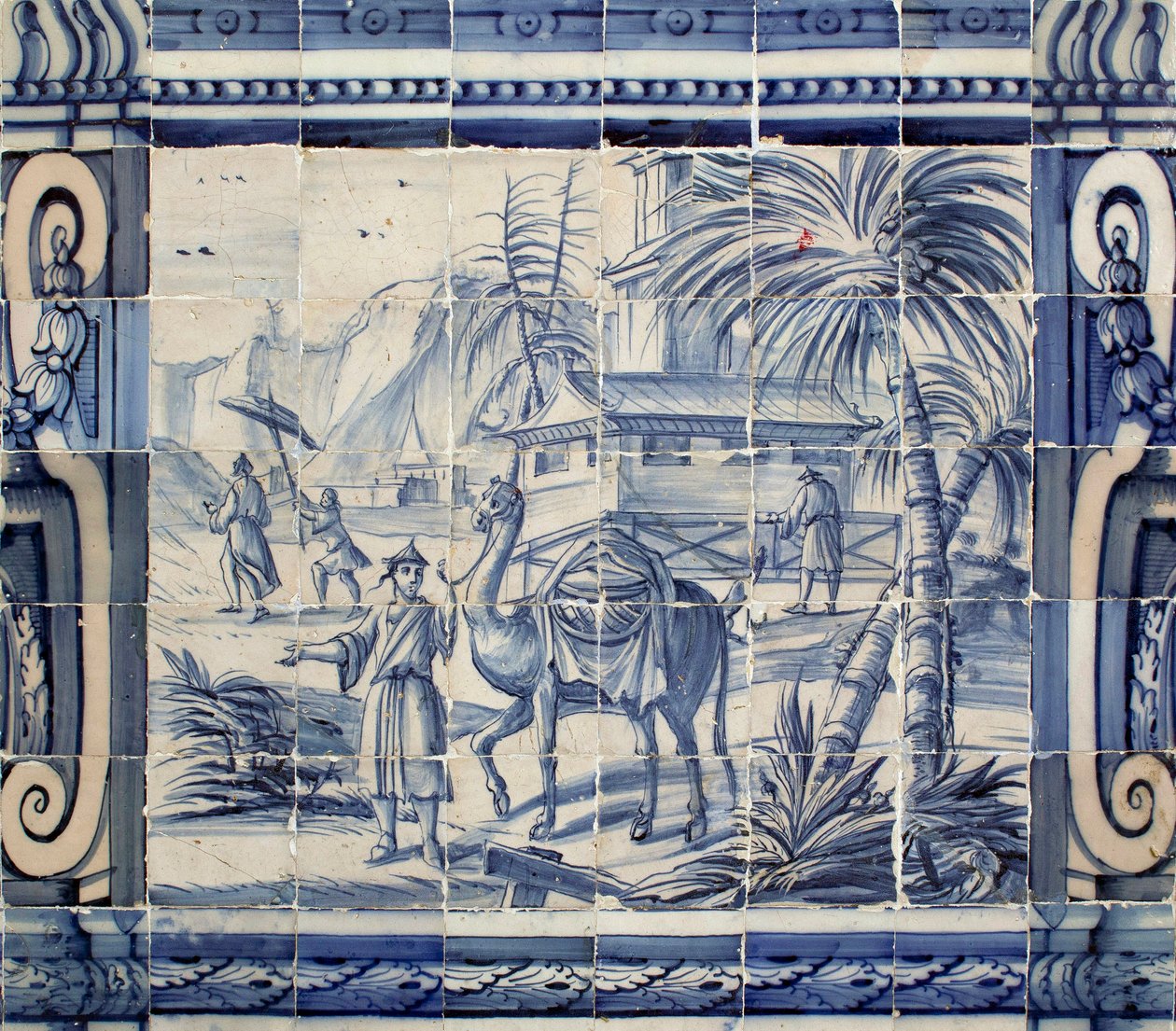 Jelenet tevével Ázsiában - Azulejos, festett fajansz alkotó: Portuguese School