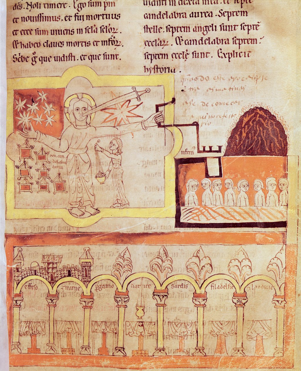 Az Emberfiának első megjelenése Ázsia hét templomával és a hét csillaggal, Szent Jean de Lorvao Apokalipsziséből alkotó: Portuguese School