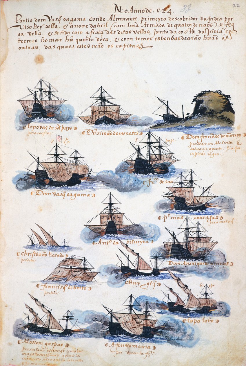 Vasco da Gama, a portugál expedíció utazásai alkotó: Portuguese School