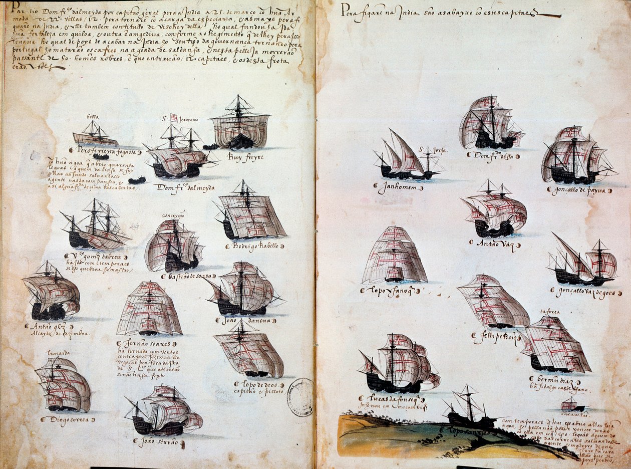 Hadihajók. Emlékek Portugália armadáiról I. Mánuel király (1469-1521) alatt. Kézirat 1505-ből Párizs. BN alkotó: Portuguese School