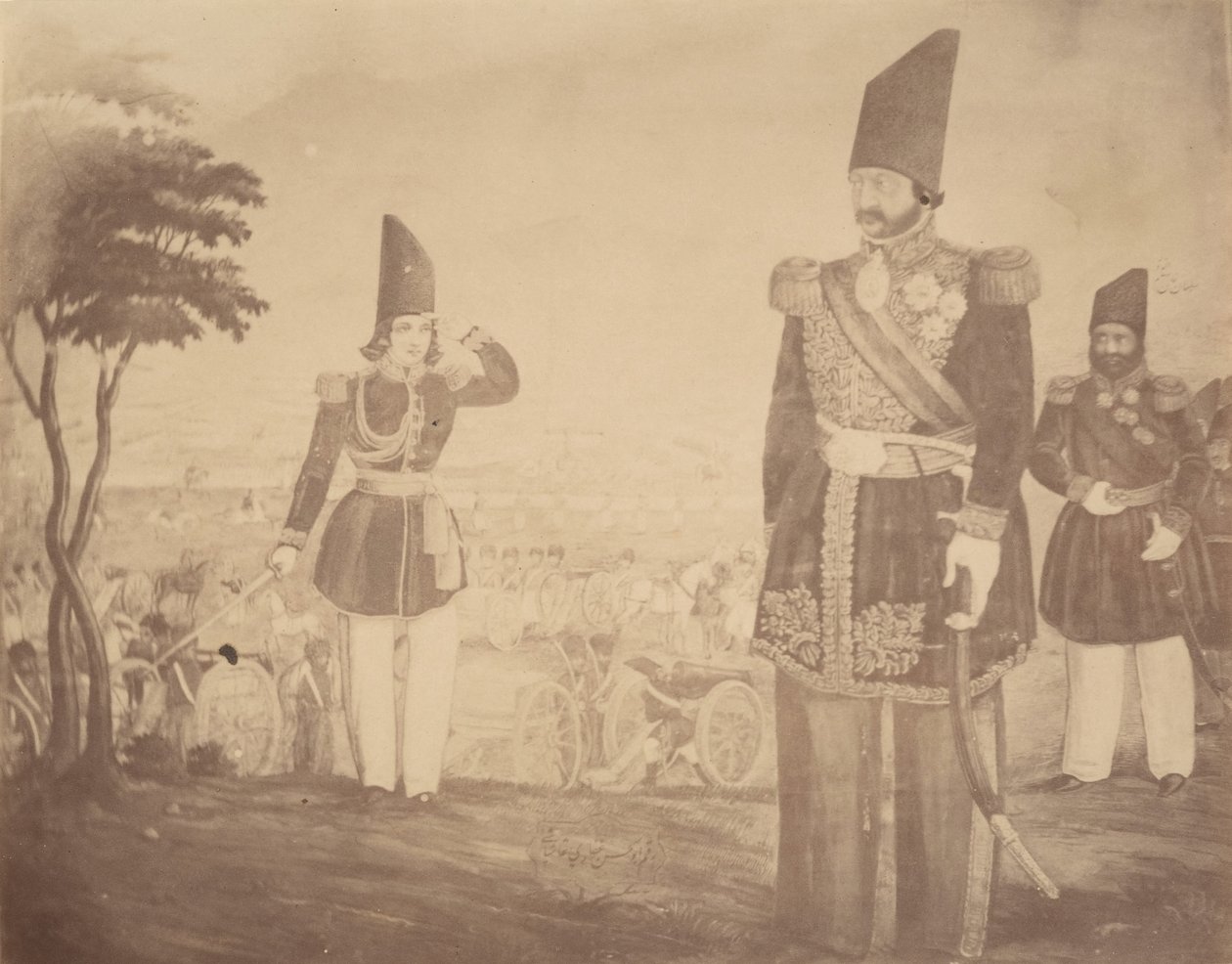 [Perzsa revü egy festményen, amely egykor Ardeshir Mirzáé, a király nagybátyjáé volt.], 1840-60-as évek. alkotó: Possibly by Luigi Pesce.