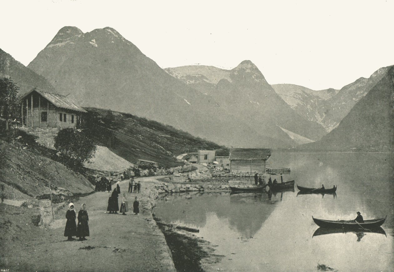 Mundal, a Fjaerlandsfjorden, Sogn, Norvégia, 1895. alkotó: Poulton and Co