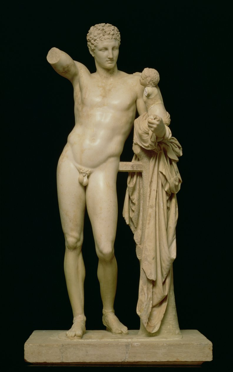 Hermész és a csecsemő Dionüszosz szobra, ie 330 körül (pári márvány) alkotó: Praxiteles