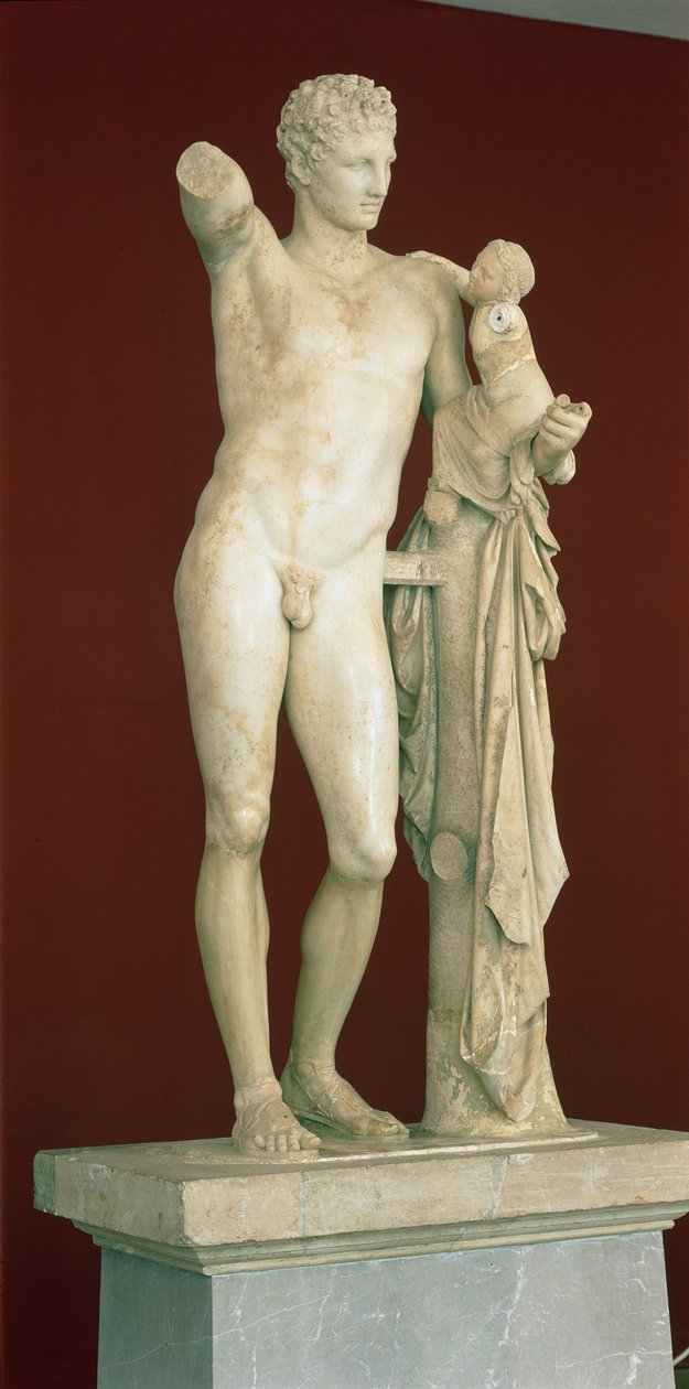 Hermész és a gyermek Dionüszosz szobra, Kr.e. 330 körül (márvány) alkotó: Praxiteles