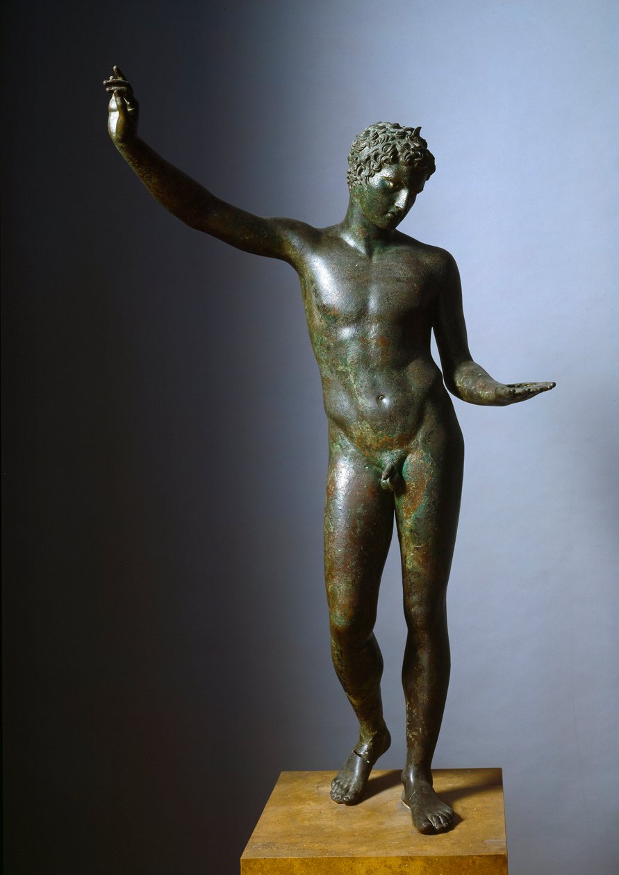 Görög művészet: "" Marathon fiatalembere"" (ephebe) Hermész tinédzser vagy fiatal sportoló szobra - Praxitele bronzszobra (Kr. e. 4. század), ie 330. Dim. 130 cm - Athénész, Nemzeti Régészeti Múzeum - Marathoni fiú vagy Efebe Marathon - Bronz alkotó: Praxiteles