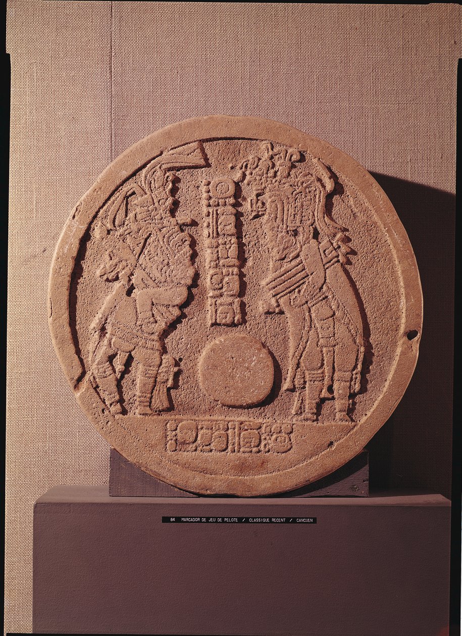 Pelote marker, amely két guatemalai maját ábrázol, 600-950 között alkotó: Pre Columbian