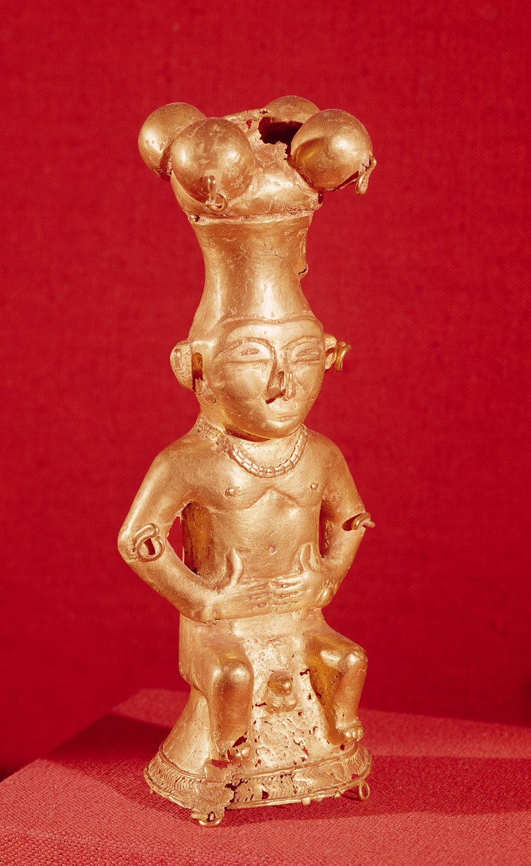 Quimbaya konténer ülő férfi formájában, Kolumbiából (arany) alkotó: Pre Columbian
