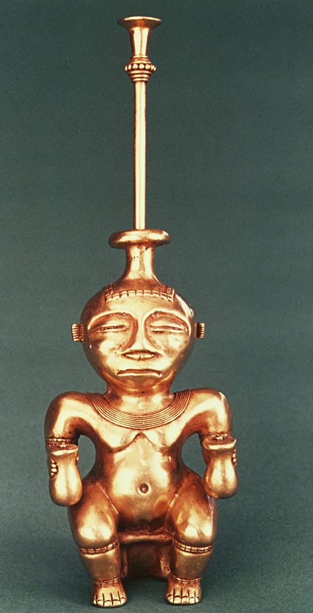 Mészkonténer öntött aranyból, Quimbaya alkotó: Pre Columbian
