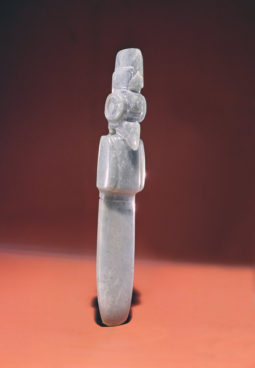 hegyes tetejű madártölcsér, Guacimo, Linea Vieja területéről (áttetsző kék-zöld jáde) alkotó: Pre Columbian