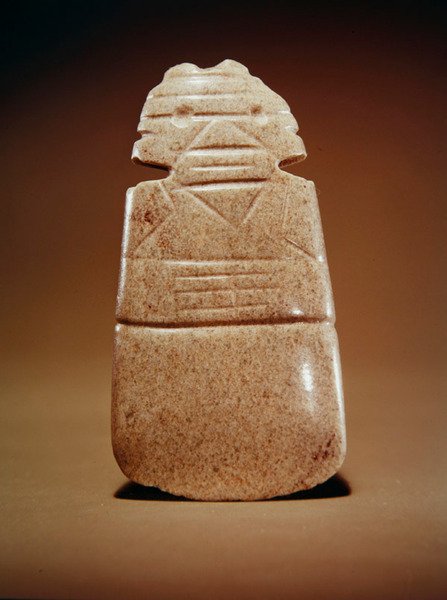 Antropomorf balta isten, Guacimoból, Linea Vieja területéről (pettyes, közepes zöld jáde) alkotó: Pre Columbian Pre Columbian