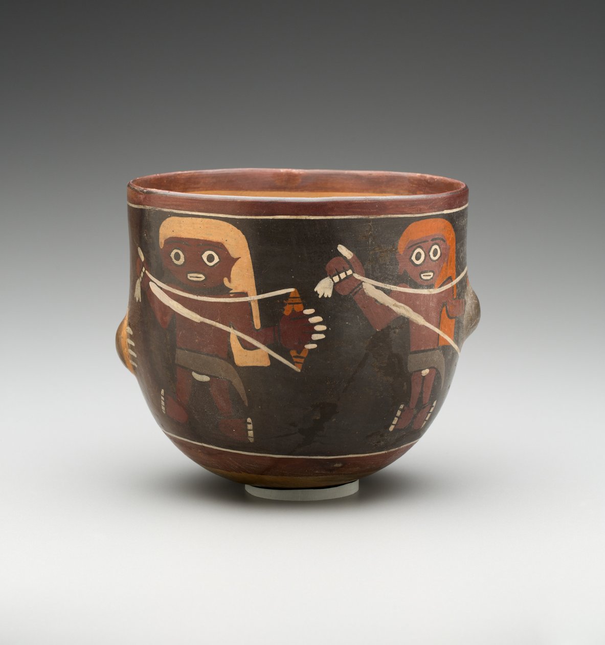 Men Spinninggel díszített tál (festett terrakotta) alkotó: Pre Columbian Pre Columbian