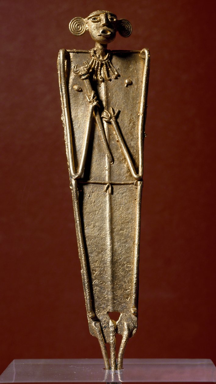 Kolumbiai előtti művészet, Muisca civilizáció: női szobor (Tango) aranyban. 15-17. század. Bogota, Museo de Oro, Kolumbia alkotó: Pre Columbian