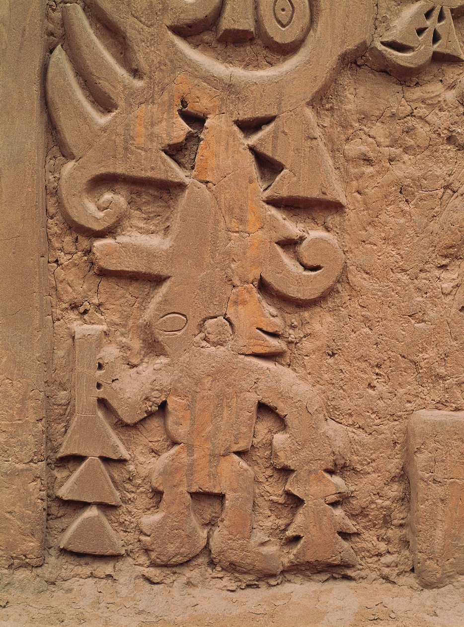 Részlet a domborművekről a Huaca el Dragon templomon (kő) alkotó: Pre Columbian Pre Columbian