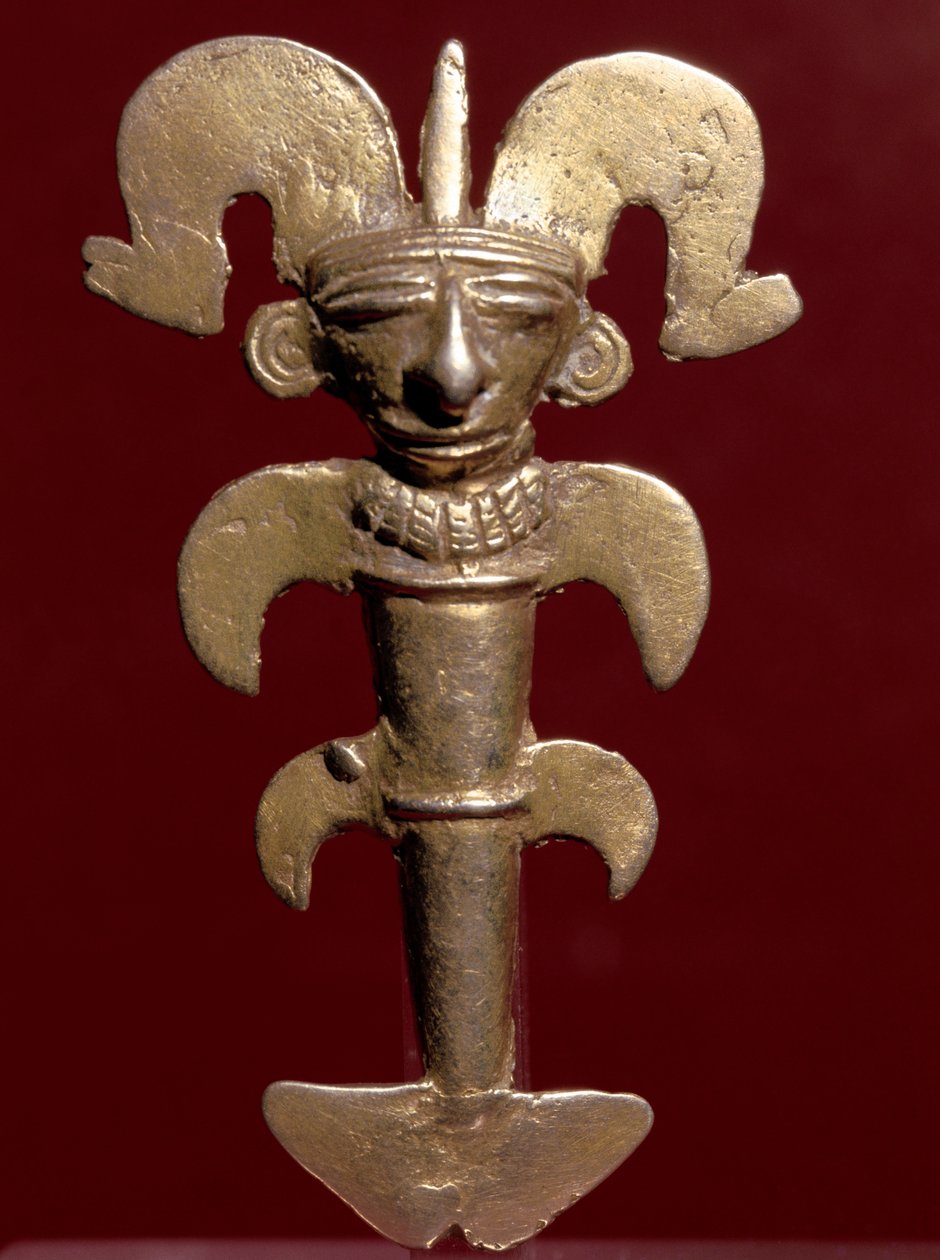Kolumbiai előtti művészet, Quimbaya civilizáció (Kolumbia): antropomorf arany medál. 400-1400 i.sz. Bogota, Museo de Oro, Kolumbia alkotó: Pre Columbian Pre Columbian