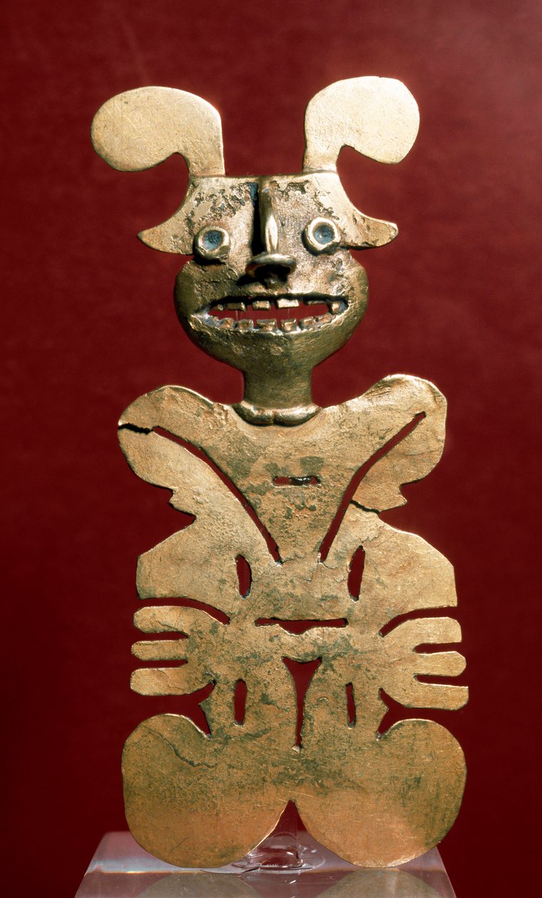 Kolumbiai előtti művészet, Quimbaya civilizáció (Kolumbia): antropomorf arany szobor. 400-1400 i.sz. Bogota, Museo de Oro, Kolumbia alkotó: Pre Columbian Pre Columbian