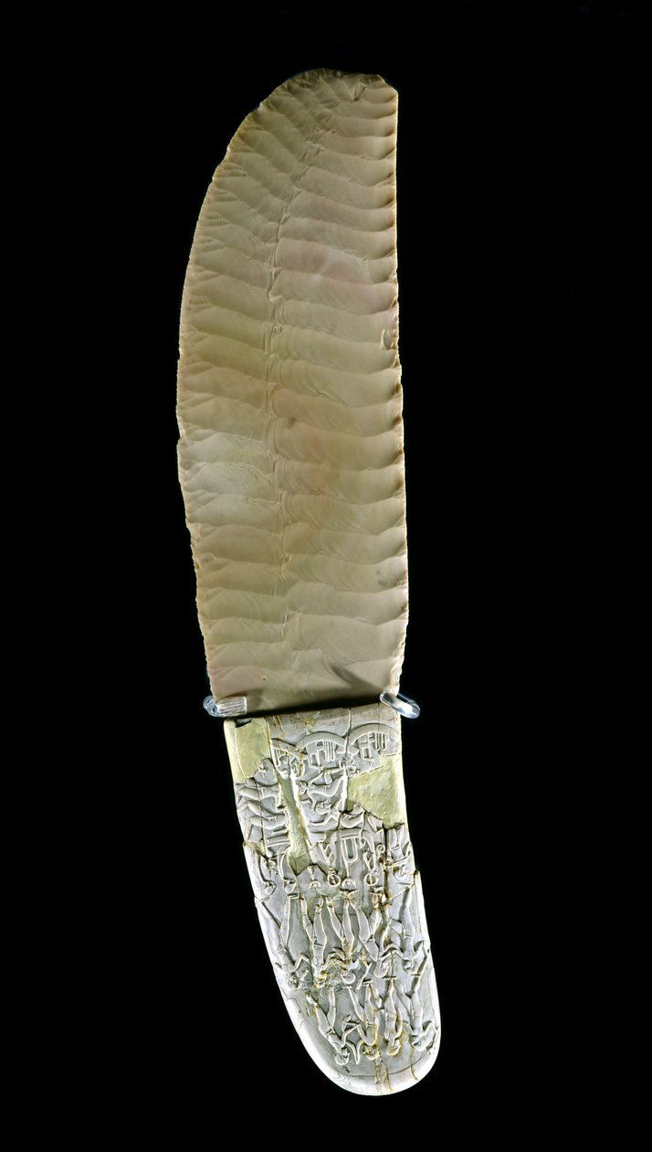 Csatajelenetekkel faragott kés, Gebel el-Arak, Naqada II időszak, 3500-3100 körül (kőkő és víziló elefántcsont) alkotó: Predynastic Period Egyptian