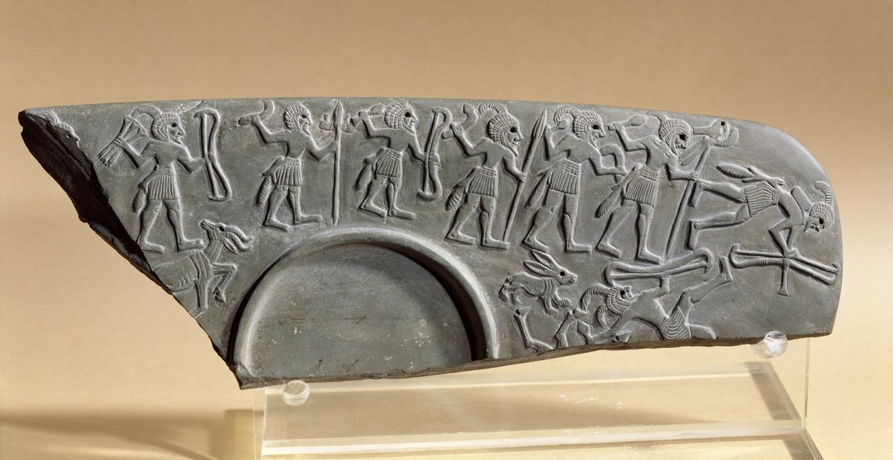 A Vadászok paletta töredéke, valószínűleg Tell el-Amarnáról (pala) alkotó: Predynastic Period Egyptian