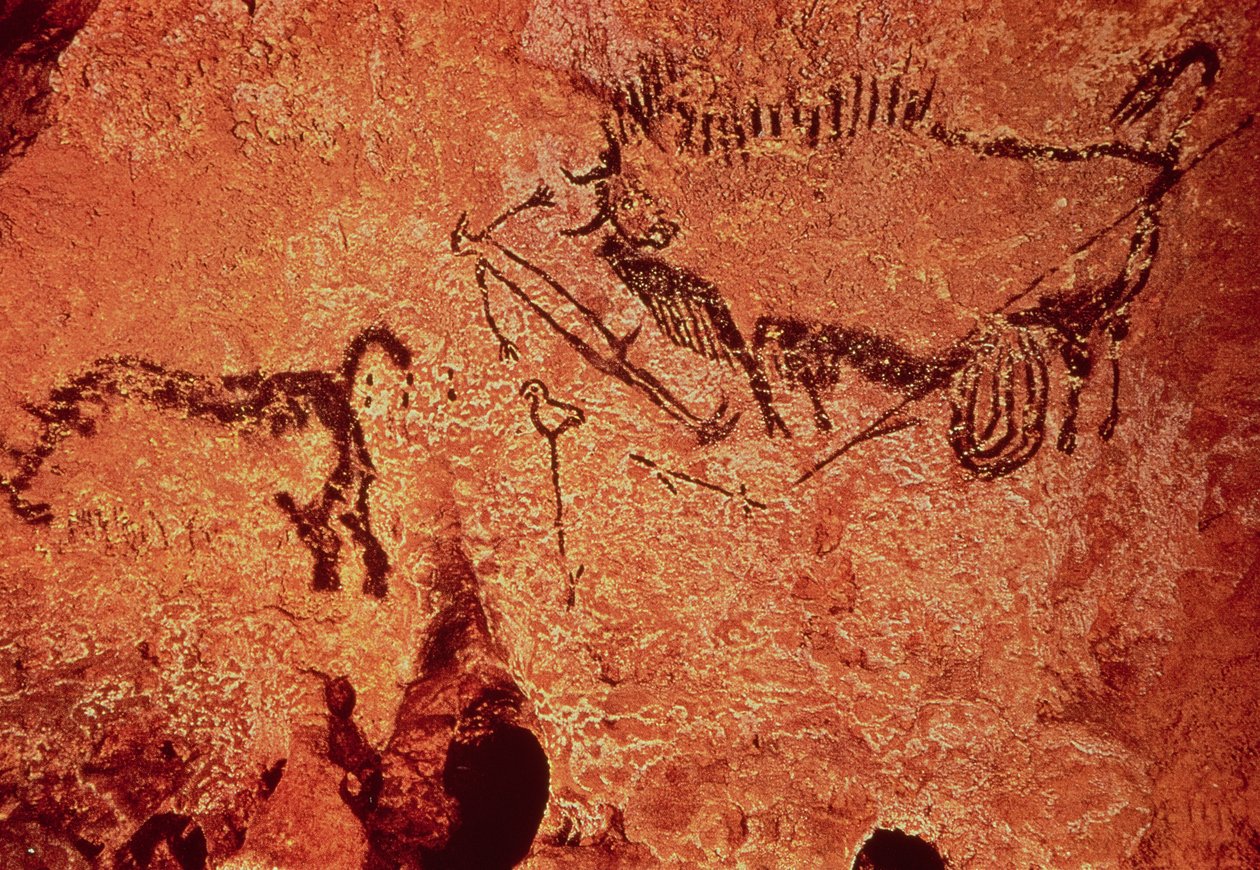 Sziklafestmény egy vadászjelenetről, Kr.e. 17000 körül (barlangfestés) alkotó: Prehistoric
