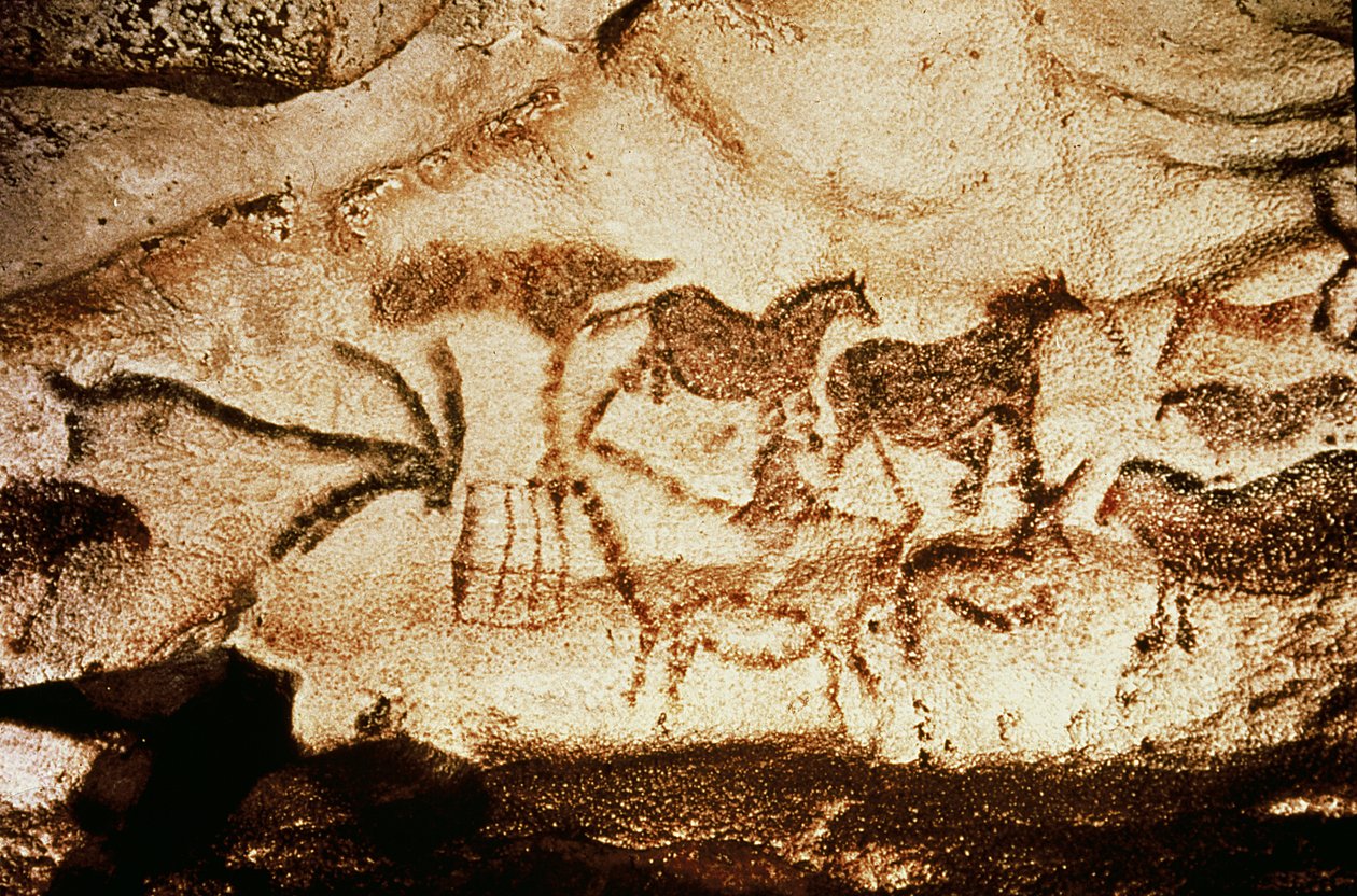 Lovak és szarvasok az altamirai barlangokból, ie 15 000 körül (barlangfestés) alkotó: Prehistoric