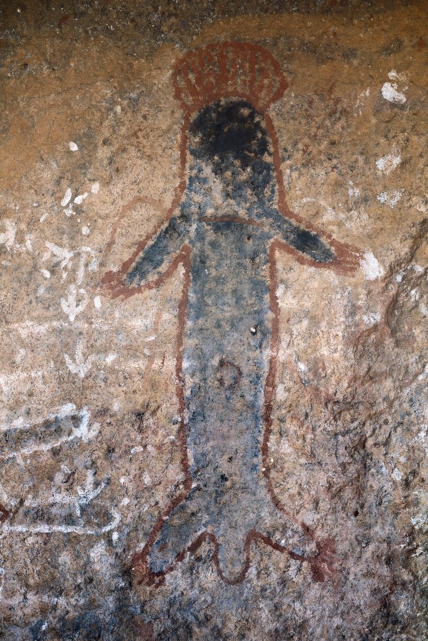 Őslakos sziklafestmény, nőalak (tiliqua?), Uluruban (vagy Ayers-sziklában), az Északi Területen, Közép-Ausztráliában (festmény) alkotó: Prehistoric Prehistoric