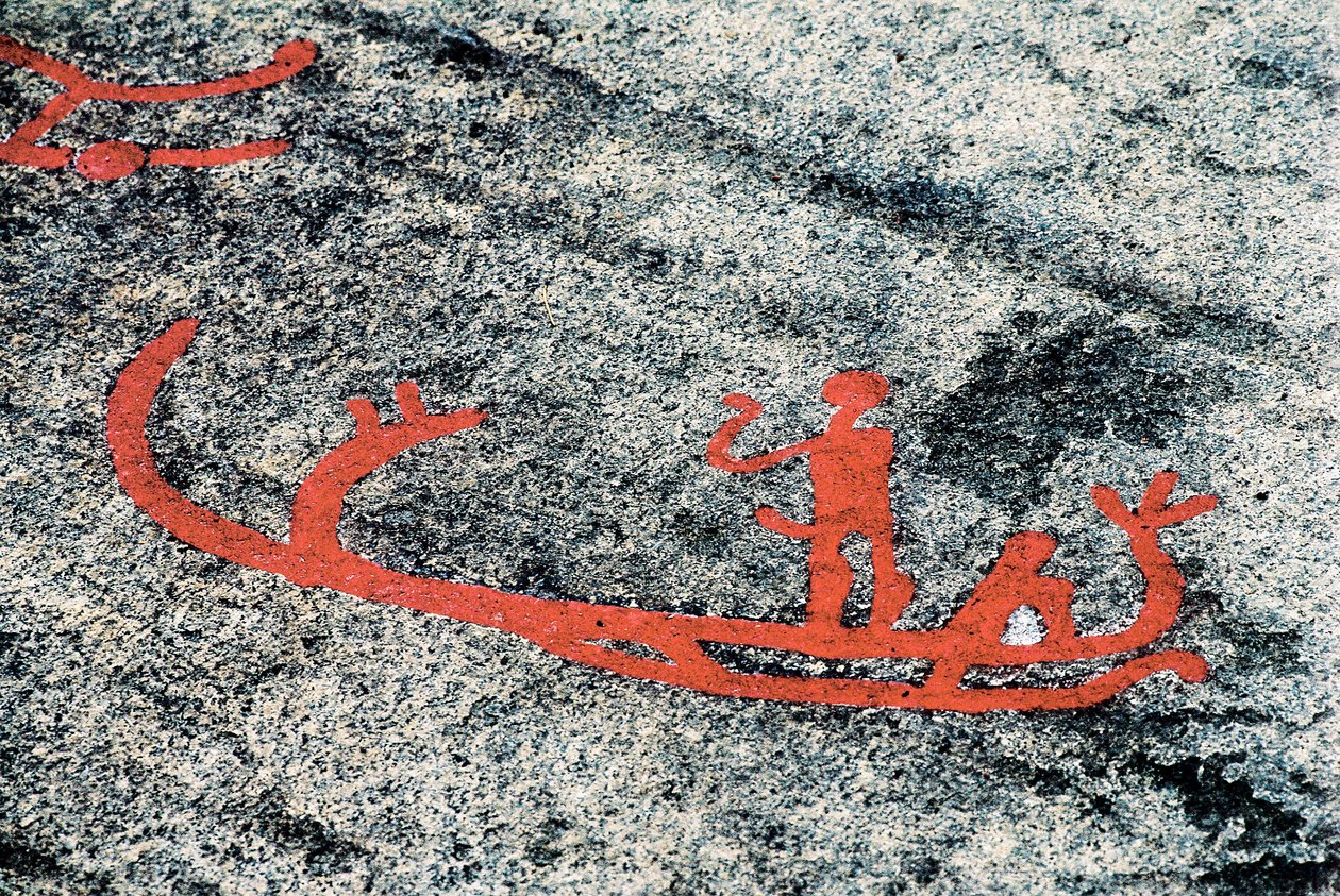 Tanoumi petroglifák, amelyek egy embert ábrázolnak egy hajón, Litsleby szikla, Svédország (vésett kő) alkotó: Prehistoric Prehistoric