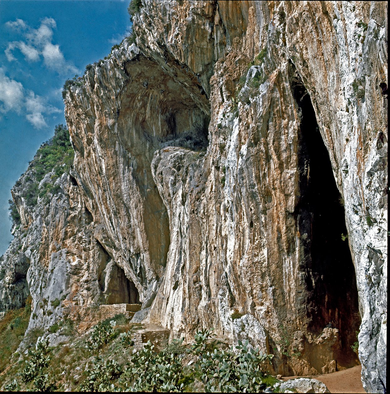 Őstörténet: A Balzi Rossi barlangjai Grimaldi falucskában, Ventimiglia (Ventimiglia) községben, Olaszországban, emberlakta a paleolitikumban alkotó: Prehistoric Prehistoric