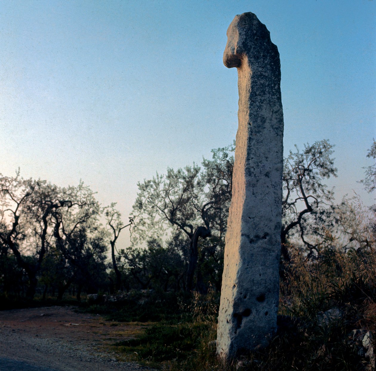 Őstörténet: A szerzetes. Menhir a neolitikumból (i. e. 6000-3000). Péter kora. Kő magassága 370 cm Modugno, Puglia, Bari tartomány, Olaszország. alkotó: Prehistoric Prehistoric