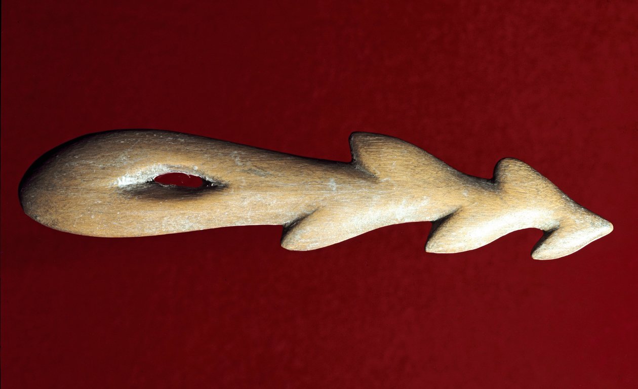 Őstörténet: horgászathoz használt csontszigony. A magdaléni, felső paleolitikum kultúrája. Verona, Museo Civico di Storia Naturale alkotó: Prehistoric Prehistoric