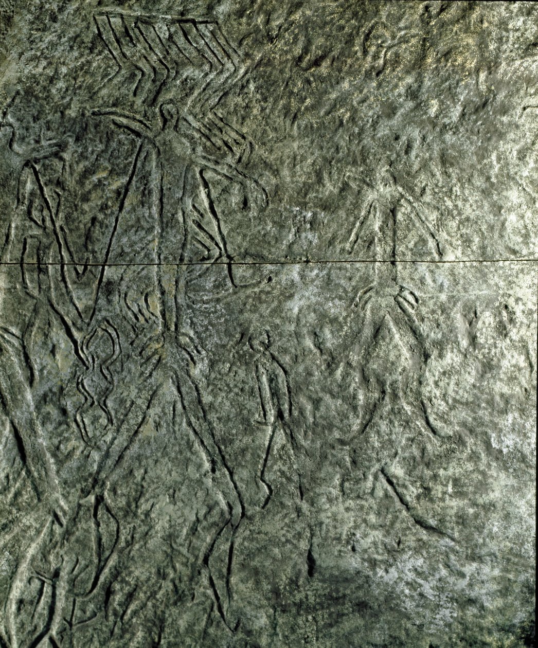 Őstörténet, sziklaművészet: emberi alakok sziklarajza (graffiti kövön). neolitikum, kőkorszak. (Azerbajdzsán) Bronzkor. Baku, Azerbajdzsán Állami Vallástörténeti Múzeum alkotó: Prehistoric Prehistoric