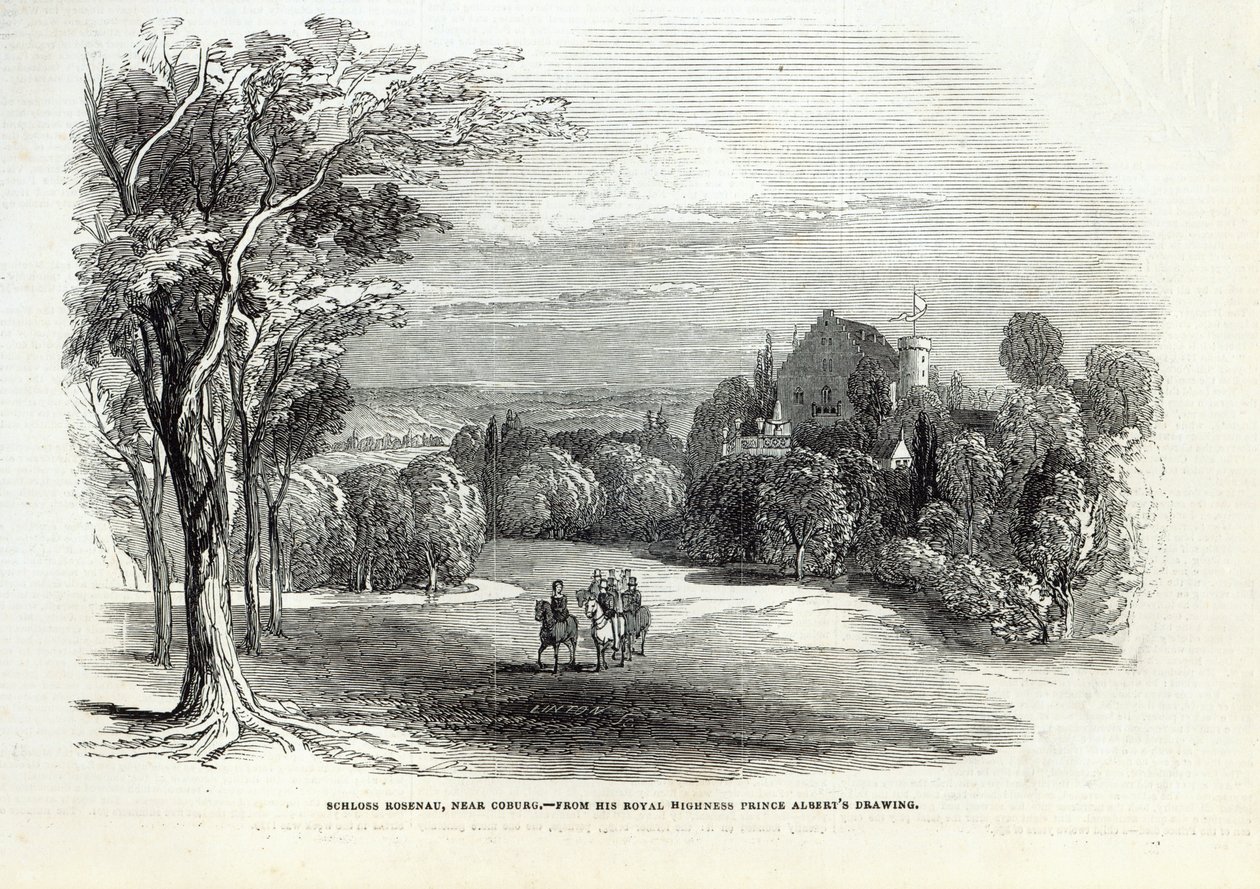 Schloss Rosenau, Coburg közelében, a „The Illustrated London News”-ból, 1845. augusztus 30. alkotó: Prince Albert of Saxe Coburg and Gotha