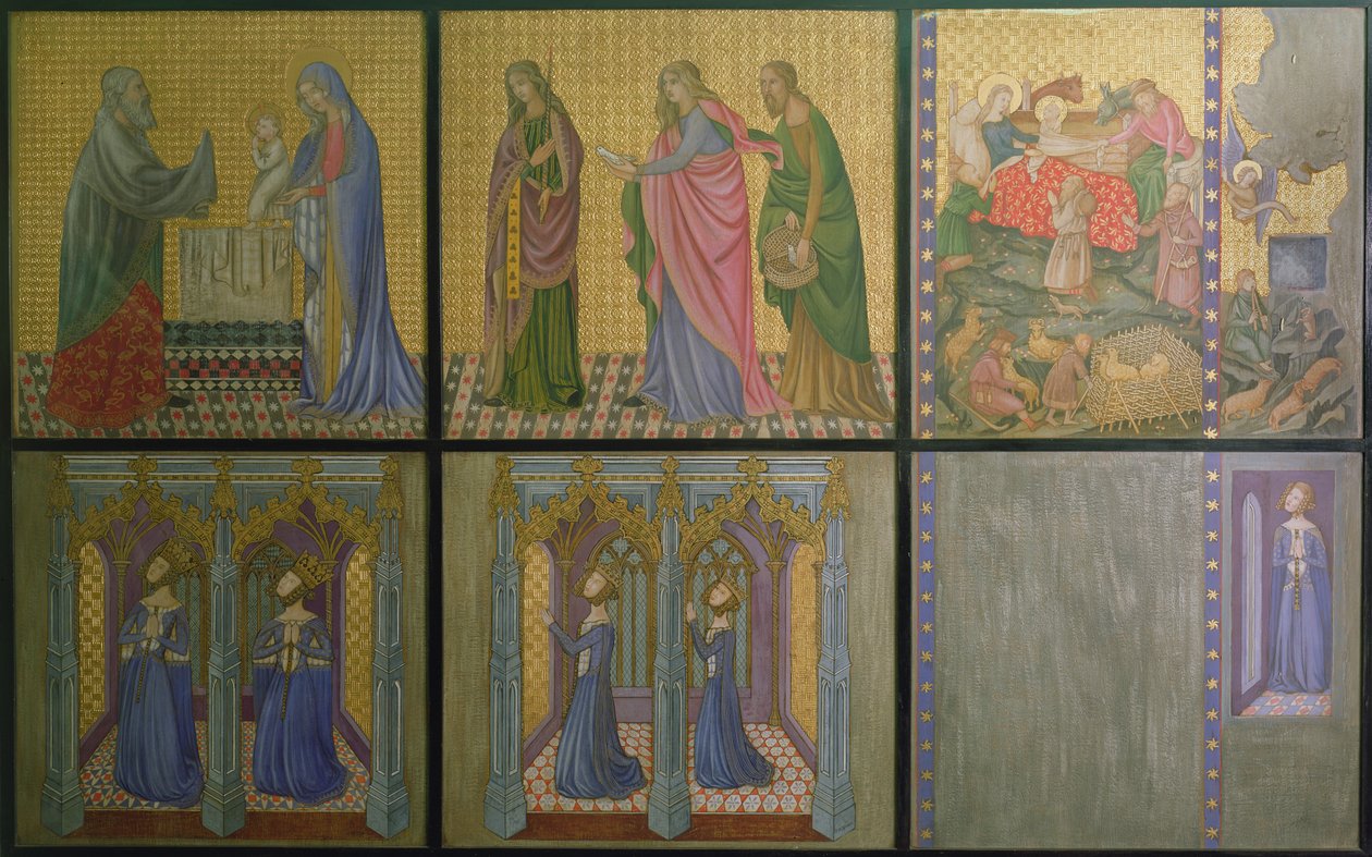 Falrekonstrukció egy eredetileg a Szent István-kápolnában található festmény, amely Fülöp királynőt (kb.1314-69) és lányait ábrázolja alkotó: Professor Ernest Tristram