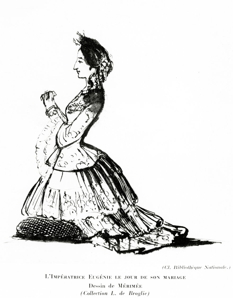 Eugénie császárné portréja házasságkötése napján, 1853. január 30-án (kréta papíron) alkotó: Prosper Merimee