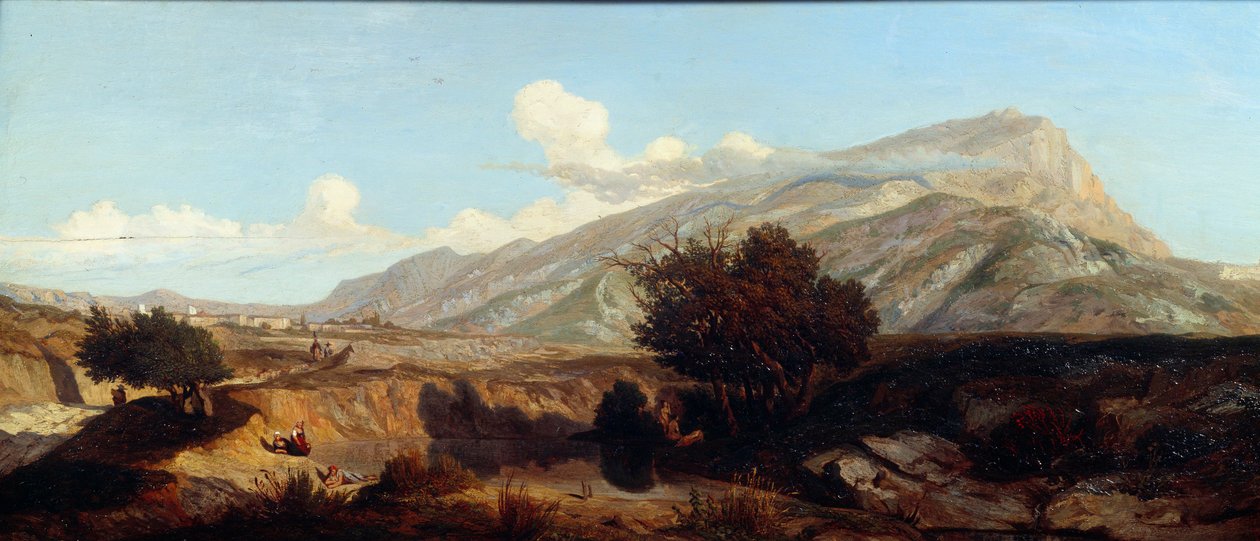 Kilátás a szent hegyre Maquis győzelmi tája délen. Prosper Joseph Gresy (1804-1874) festménye 19. századi Aix en Provence, Musee Granet alkotó: Prosper Joseph Gresy