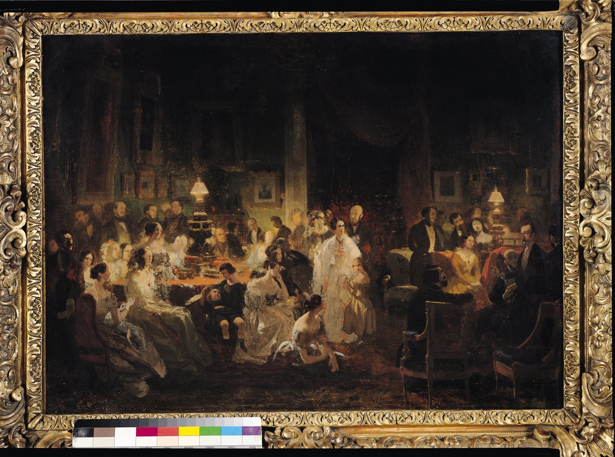 Emile Jean Horace Vernet (1789-1863) a dagerrotípia feltalálásáról beszélget Monsieur Irisson szalonjában alkotó: Prosper Lafaye or Lafait