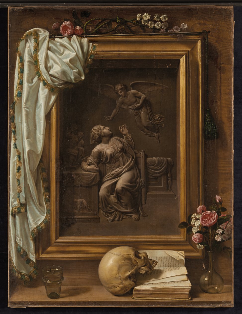Trompe-l"œil bronz domborművel, amely az Angyali üdvözletet ábrázolja, 1825 alkotó: Prospero Mallerini
