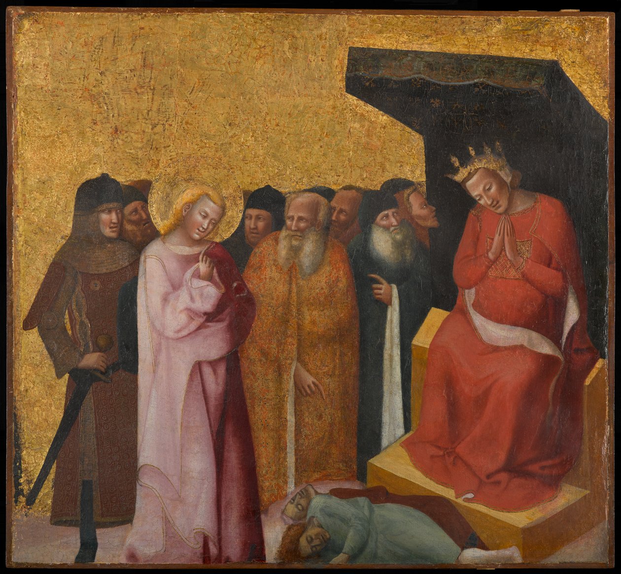 Szent János evangélista két ember életre állítása, 1325-1330 körül (tempera és aranylevél a táblán) alkotó: Pseudo Jacopino di Francesco