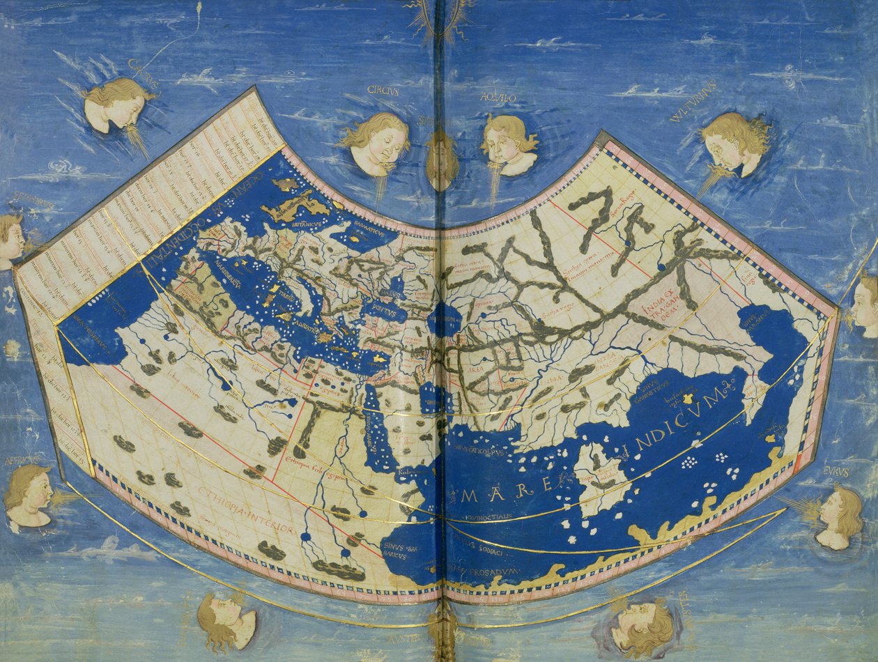 Ms Lat 463 Fol.75v-76r Világtérkép a tizenkét széllel alkotó: Ptolemy
