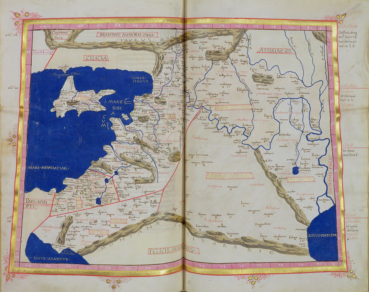 Ms Lat 463 f.111v-112r Fönícia, Mezopotámia és Babilon térképe alkotó: Ptolemy