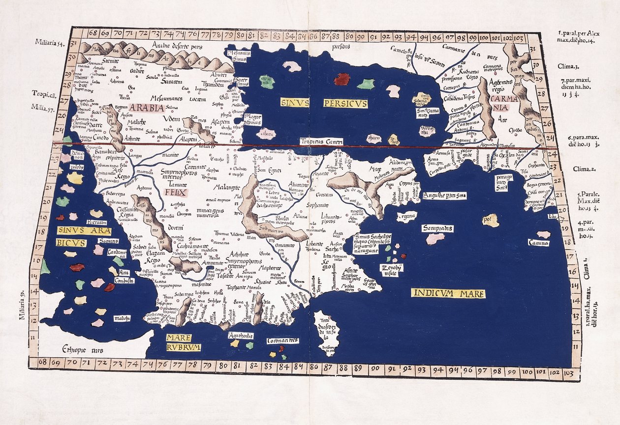 Arábia, a Perzsa-öböl és az Indiai-tenger térképe, 1541 alkotó: Ptolemy