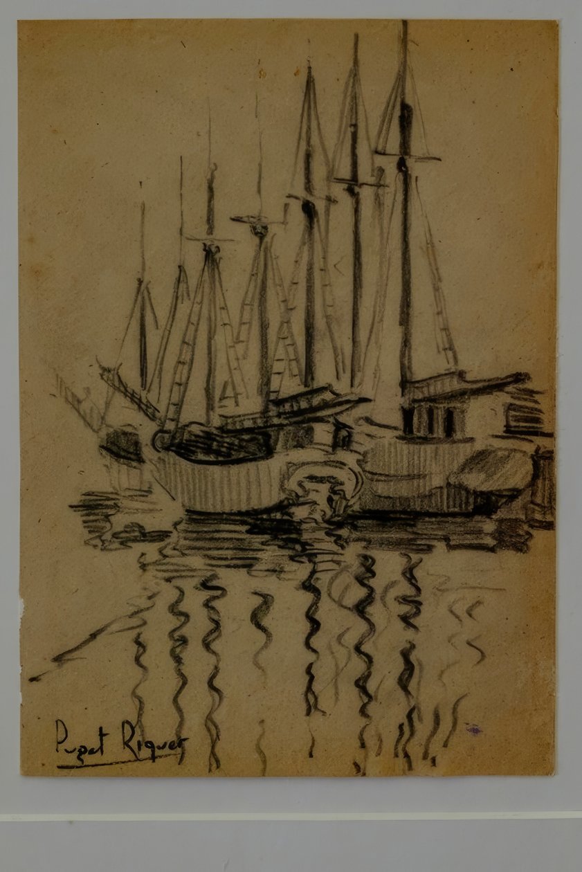 vitorlások, Narcís Puget Riquer, szénrajz, Puget múzeum, Can LLaudis nemesi ház, Dalt Vila, Ibiza, Baleár-szigetek, Spanyolország alkotó: Puget Riquer