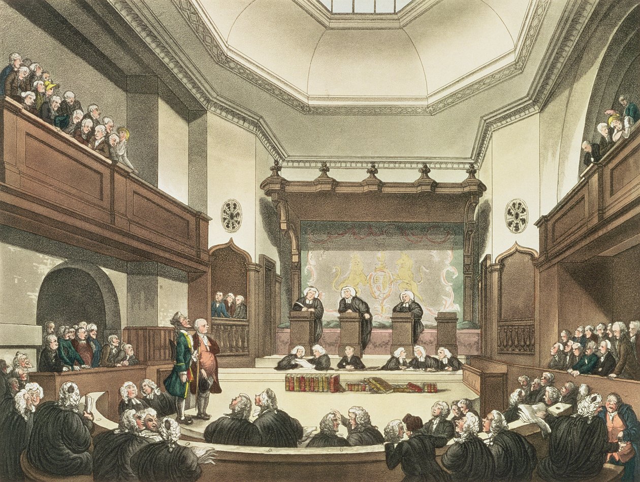 Court of Common Pleas, Westminster Hall, „A londoni mikrokozmosz”-ból, J. C. Stadler (fl. 1780-1812), pub. R. Ackermann (1764-1834) 1808 (akvatinta) alkotó: Pugin and Rowlandson