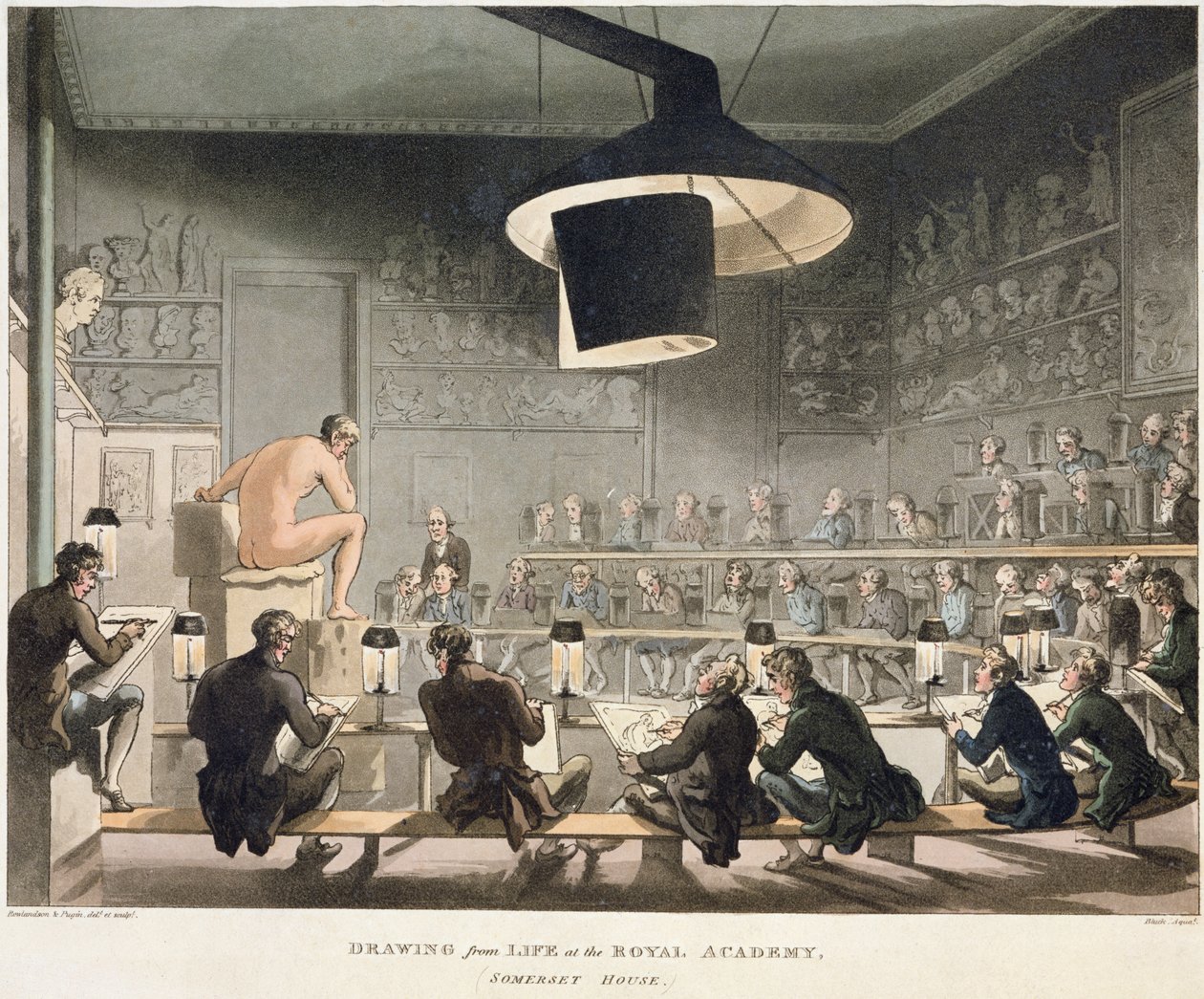 Rajz a Királyi Akadémia életéből (színes metszet) alkotó: Pugin and Rowlandson