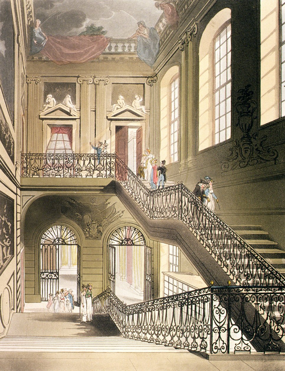 A terem és lépcsőház a British Múzeumból Ackermann „London mikrokozmoszából” alkotó: Pugin and Rowlandson