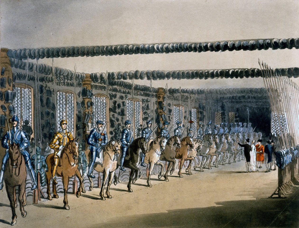 A lovas páncélosok tornya, R. Ackerman nyomat, 1809 alkotó: Pugin and Rowlandson