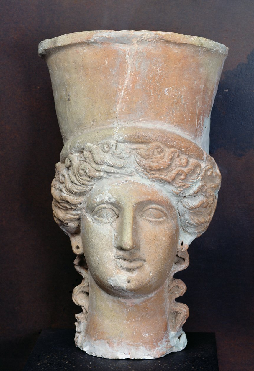 Női istenség fejét formázó füstölő, Salammbo szentélyéből, Karthágó (terrakotta) alkotó: Punic