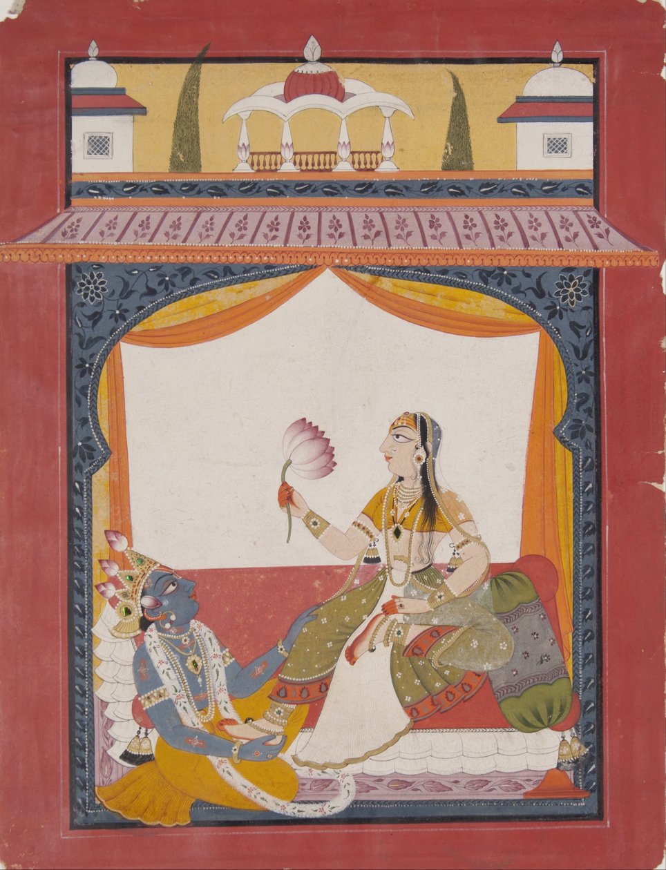 Krisna Radha lábát masszírozza, a jelenet valószínűleg a Gita Govinda -ból származik alkotó: Punjab Hills