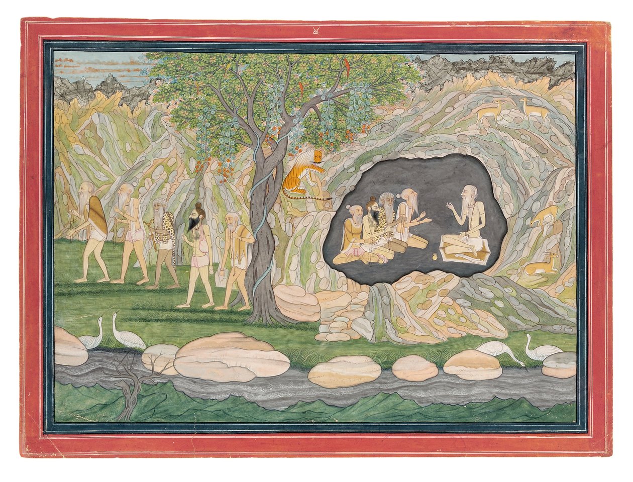 Az öt sziddha a Kailása-hegység felé tart, 1820 körül (átlátszatlan wc, papír) alkotó: Purkhu